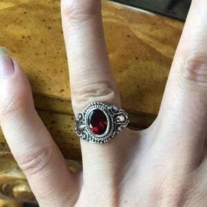 Natural Red Garnet Sterling Silver Ring Size 6